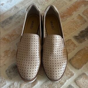 Vaneli Tan Perforated Slip-On Shoes